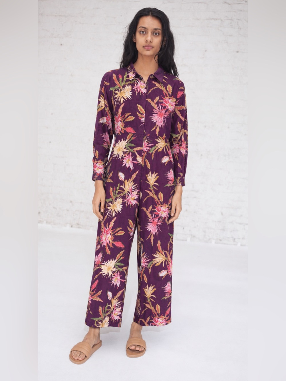 Beatrice Valenzuela Picasso Burgundy Floral cotton voile jumpsuit size S